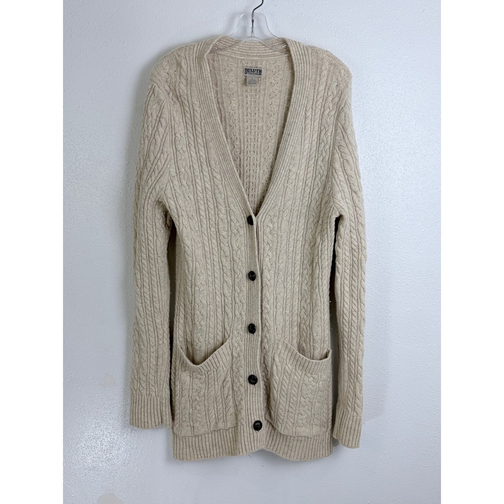 Fisherman Cable Knit Wool Cashmere Long Cardigan Cream Duluth Trading Co L